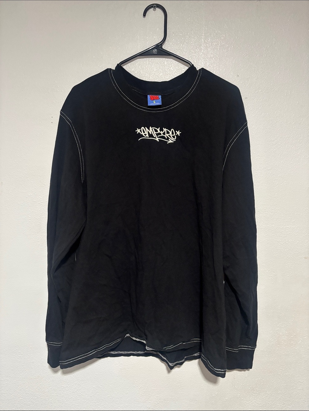 Empyre Black Long Sleeve Tee with White Logo & Stitching